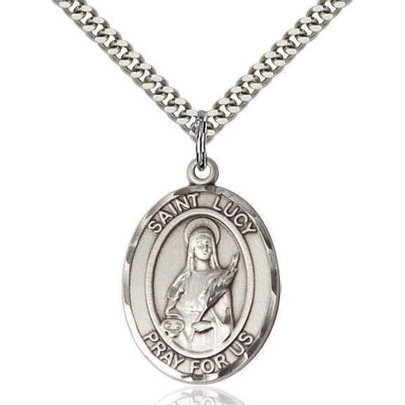 Sterling Silver (925) Saint Lucy Medal - Handcrafted In Italy, Papal Blessing, Gift Box Included
